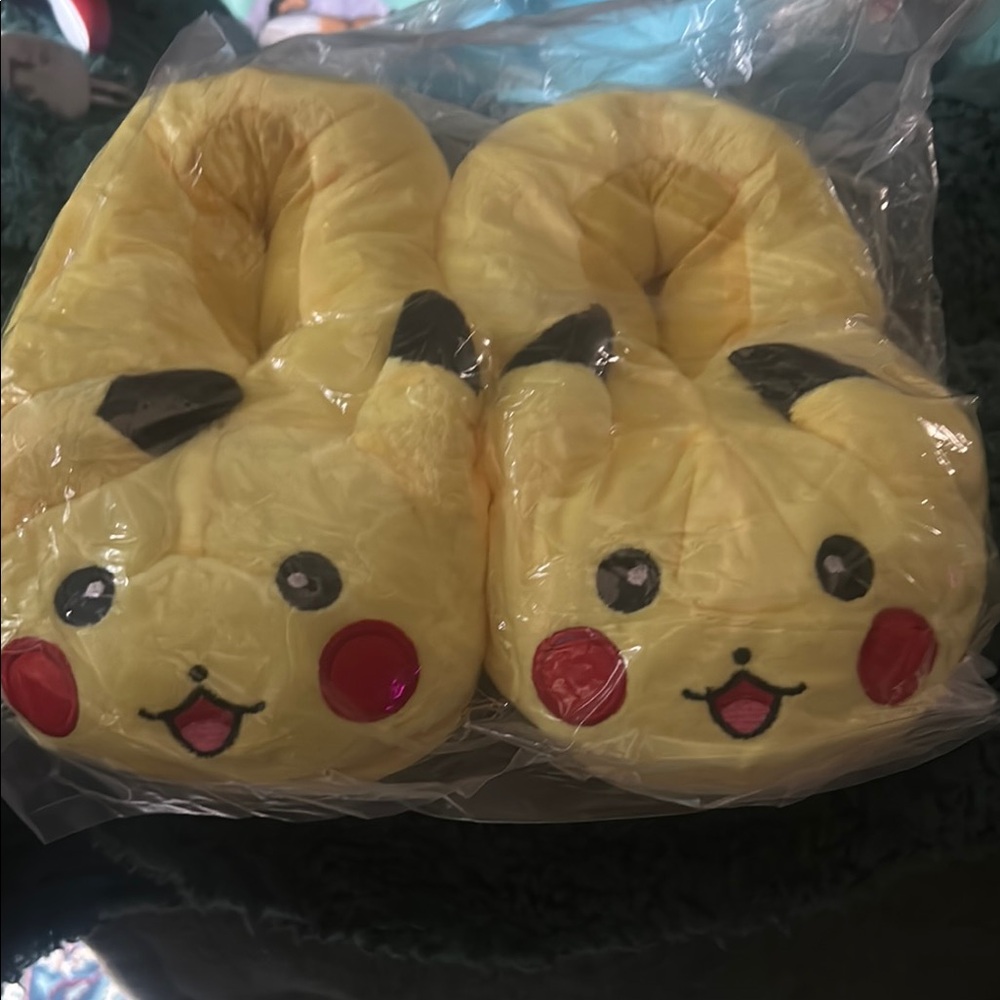Yellow Pikachu Plush Slippers